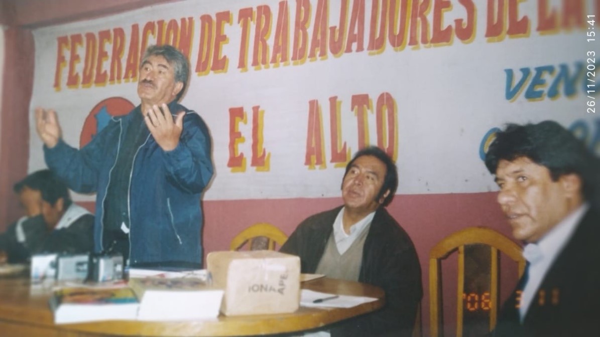 El 11 de marzo de 2006, Carlos Soria Galvarro Terán, atendió una invitación de la Federación Sindical de Trabajadores de la Prensa de El Alto. Como parte de su tradición política, instó a defender la libertad de expresión, en base a la irrenunciable lucha sindical (Foto Johnny Fernández Rojas)